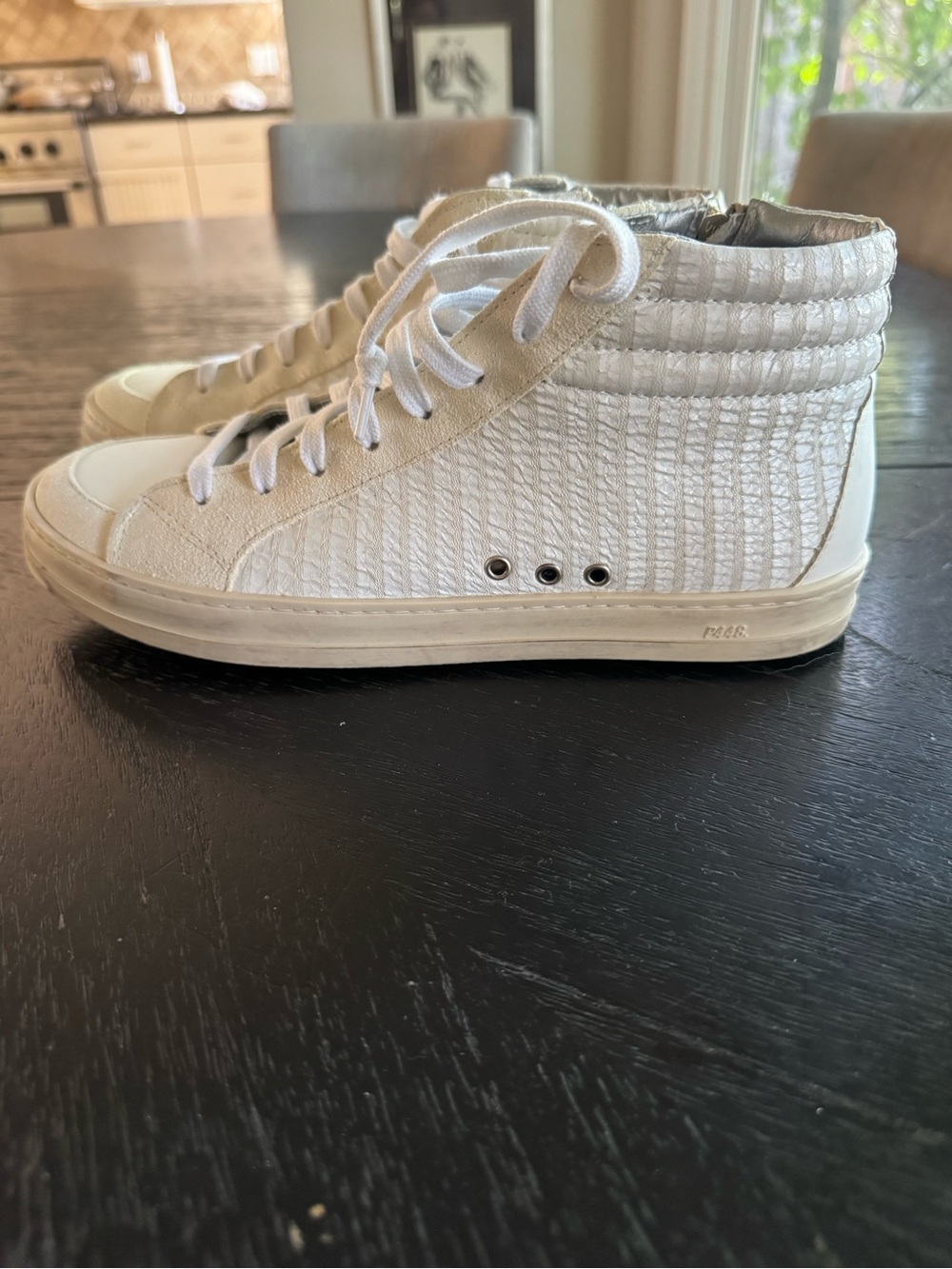 P448 White High-Top Sneakers with Cream Accents